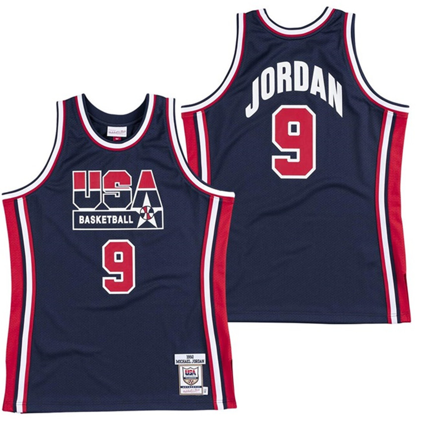 Men's Navy USA Basketball #9 Michael Jordan 1992 Throwback Stitched Jersey